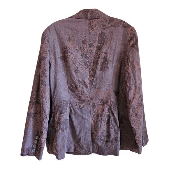 COLDWATER CREEK 14 16 Blazer Jacket Linen Blend Brown Floral 1 Button Lined 42" - Picture 7 of 8